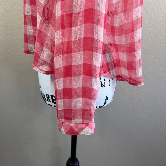 Free people red sheer gingham button down blouse size XS boho western cowgirl - Picture 14 of 14